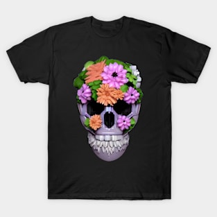 Skull flowers floral skull spooky skull 3d T-Shirt